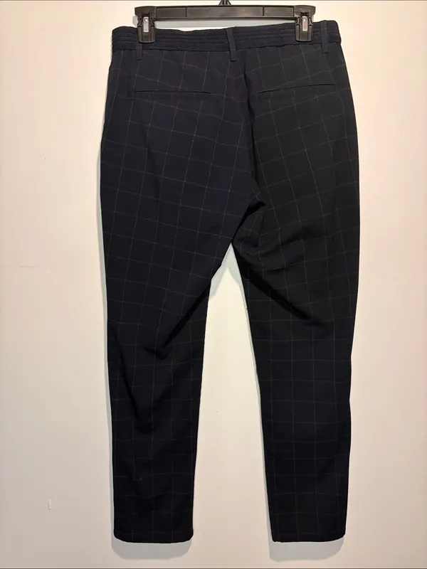Zara Plaid Print Straight Leg Crop Pants Black White Elastic Waistband SZ M - Image 2