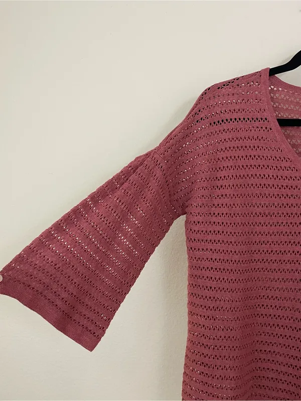 Garnet‎ Hill Organic Cotton-Linen Blend Bell-Sleeve Pointelle Sweater Size Small - Image 4