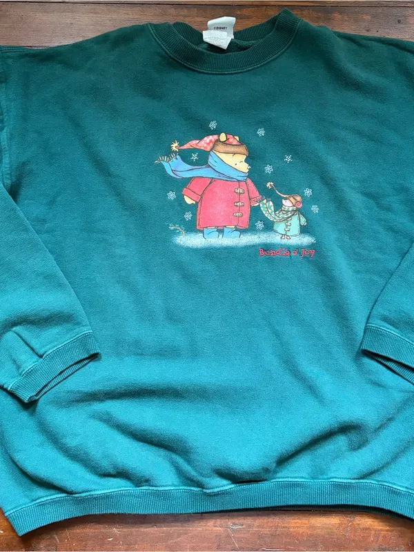 Vintage Disney Store Winnie the Pooh “Bundle O’ Joy” Crewneck Sweatshirt Green - Image 2