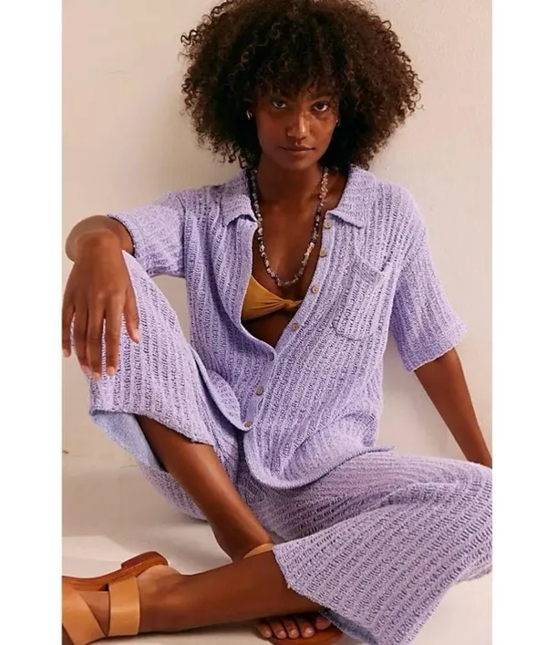 Free People Veronica Sweater Pants in Lavender Field Combo - Image 4