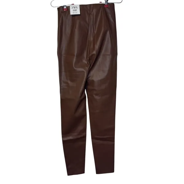 Zara Women's Legging High-Rise Skinny Leg Faux Leather Minimalist‎ Brown XS NWT - Image 8