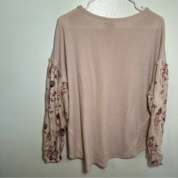 Knox Rose Womens Sz Medium Thermal Top Long Sleeve Light Pink Contrasting Floral - Image 10