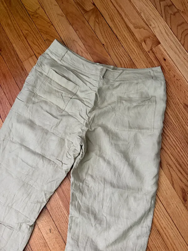 Larry Levine Linen Vintage High Waist Trousers 12 Light Tan Dress Pants Ankle Cropped Minimalist Coastal - Image 5