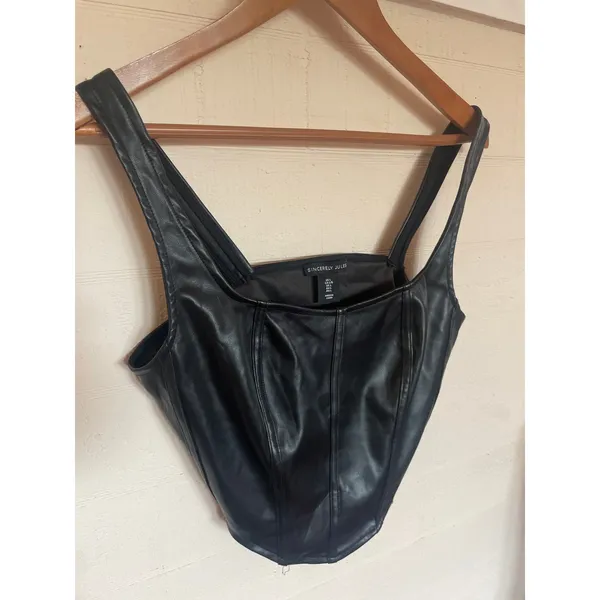 SINCERELY JULES Faux Leather Corset Top GOTH LOLITA Large L Bustier Black - Image 2