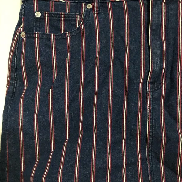 American Eagle Blue/Red Striped Super Stretch Hi Rise‎ Mini Denim Skirt size 14 - Image 3