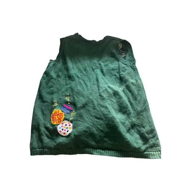Vintage 90s Green Christmas Holiday Cardigan Sweater Vest Ugly Christmas Sweater - Image 2