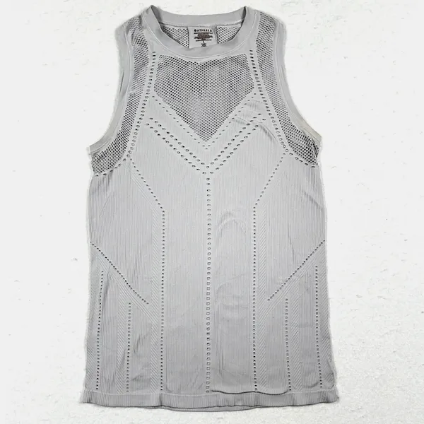 Athleta Oxygen Tank Womens Large Mesh Pointelle Training Sleeveless Top‎ Gray - Image 2