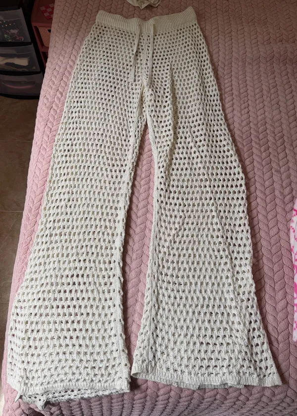 Aerie Cream Crochet Wide Leg Vacay Pants - Image 5