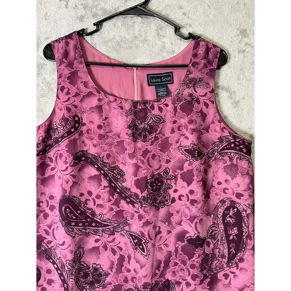 Vintage Y2K Soft Girl Pink Paisley Sheath Dress Feminine Cottagecore Retro Large - Image 2