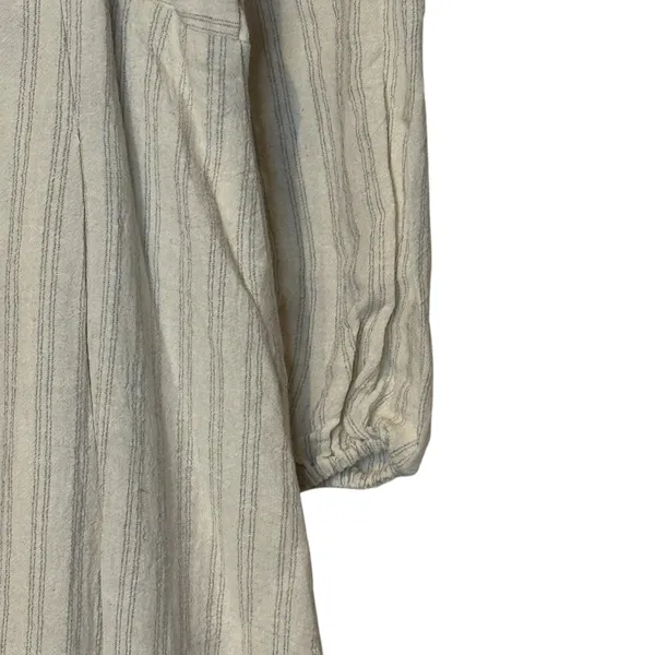 Mystree Womens Smocked Midi Dress Lined Striped Puff Sleeve Oatmeal Small NWT - Image 12