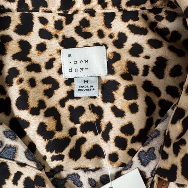 a new day Leopard Print Button-Down Satin Shirt - Tan & Black - Image 3