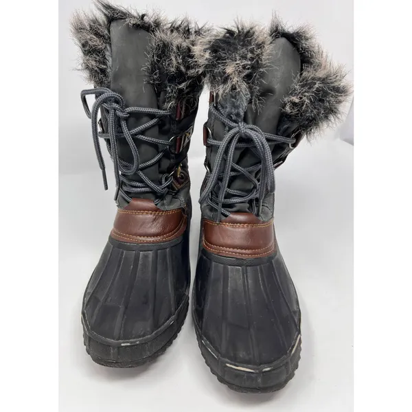 Itasca Rubber Duck Boots Women's Black Gray‎ Brown Fur Inside Lace Up Size 8 - Image 3