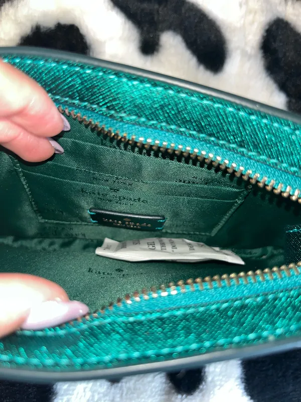 Kate Spade Teal Glitter Clutch with Gold Chain - Image 4