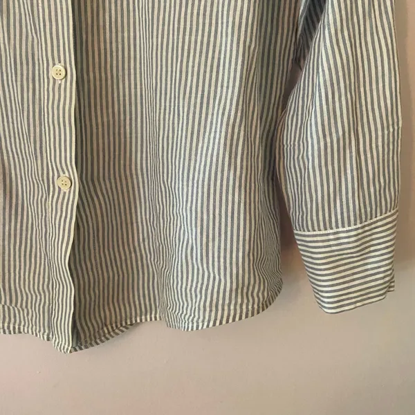 ATM Blue White Stripe Boyfriend Button Down Blouse Cotton Preppy Minimalist XS - Image 5