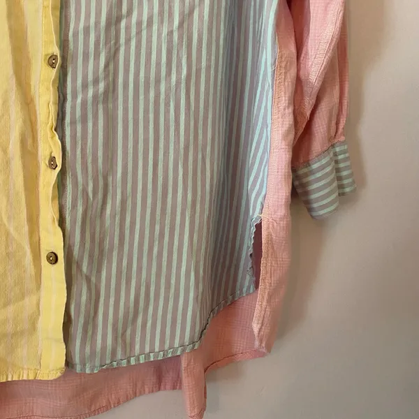 Free People Intimately Pastel Color Stripe Oversized Boho Button Down Shirt XS - Image 4