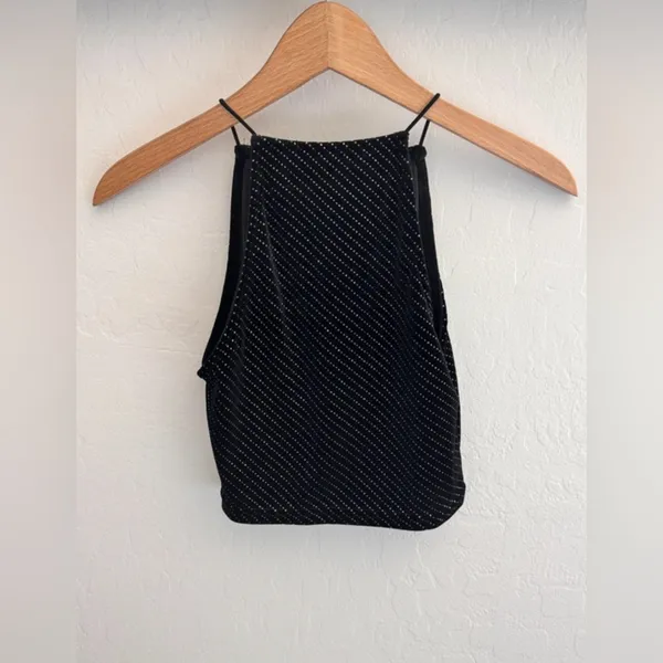 Forever 21 Black Velvet Polka Dot Halter‎ Crop Top Size Small - Image 3