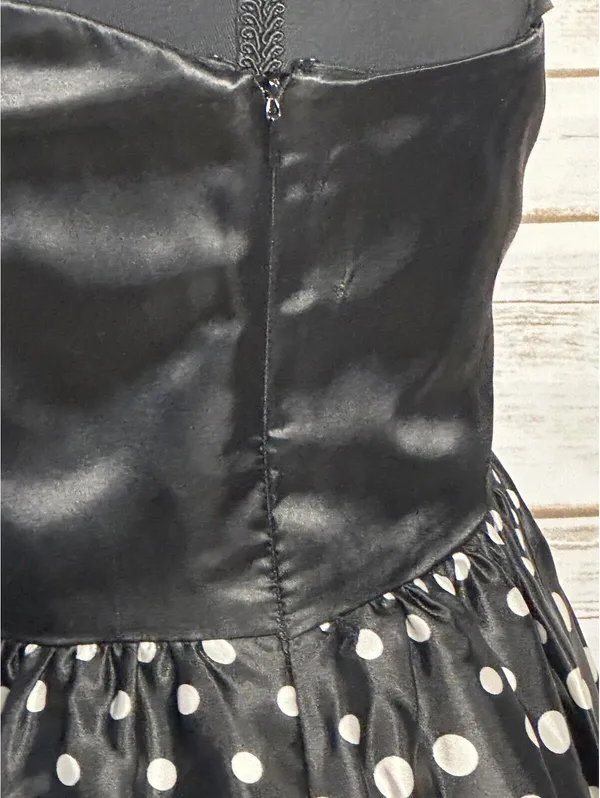 Aidan Mattox strapless cocktail dress Size 4 satin black white polka-dot retro - Image 4