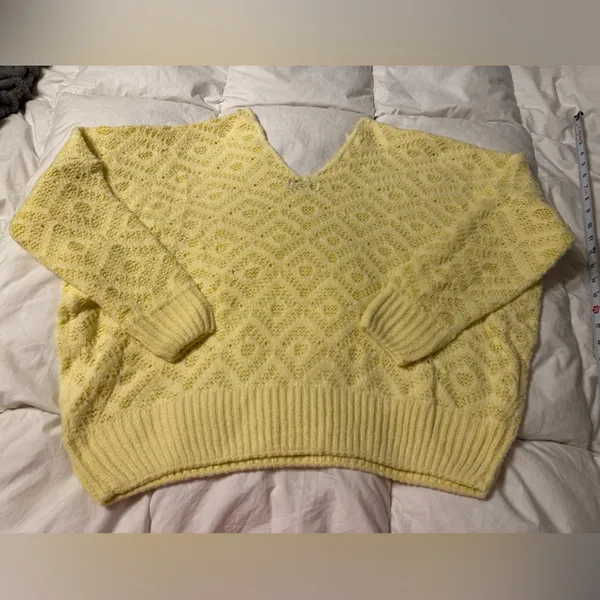 HyFve V-Neck Patterned Long Sleeve Yellow Knit Women's Sweater - Size L - Image 5