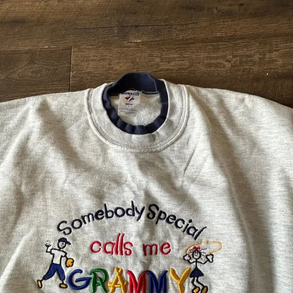 Vintage Jerzees Grammy Sweatshirt Grey Embroidered Double Collar Large 90s Y2K - Image 3