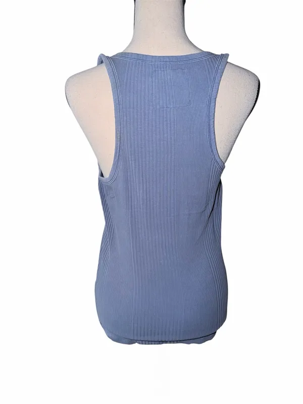 Aerie Blue Ribbed Button-Front Henley Scoop Neck Tank Top Women's Size M - Image 3