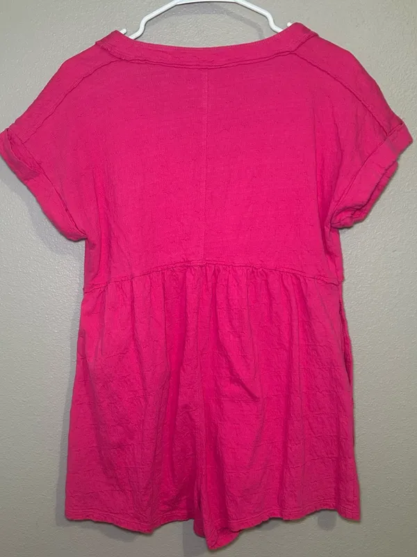 Anthropologie Daily Practice Hot Pink Button Front Lounge Romper Women’s Size XS - Image 5