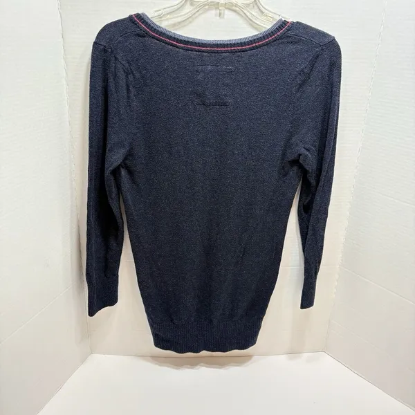 Hollister Y2K Navy V-Neck Sweater Red Striped Trim Preppy Bella Swan Core L - Image 3