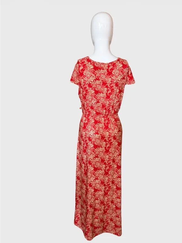 Red Paisley V-Neck Maxi Dress with Elastic Waist - Image 5