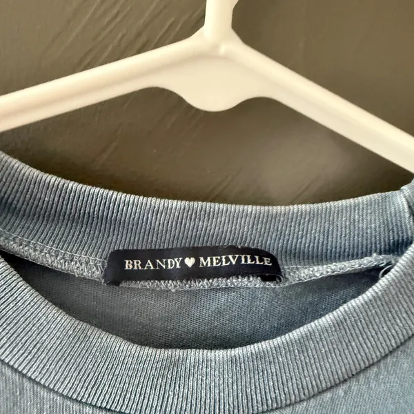Brandy Melville Hawaii‎ USA Graphic Crop Top Light Blue Raw Hem Short Sleeve Tee - Image 6