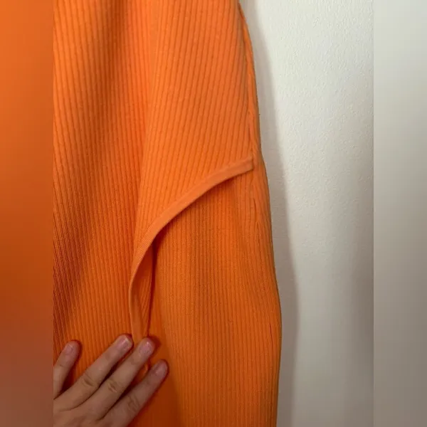 Express Body Contour Ribbed Midi Skirt Orange Side Slit XL - Image 7