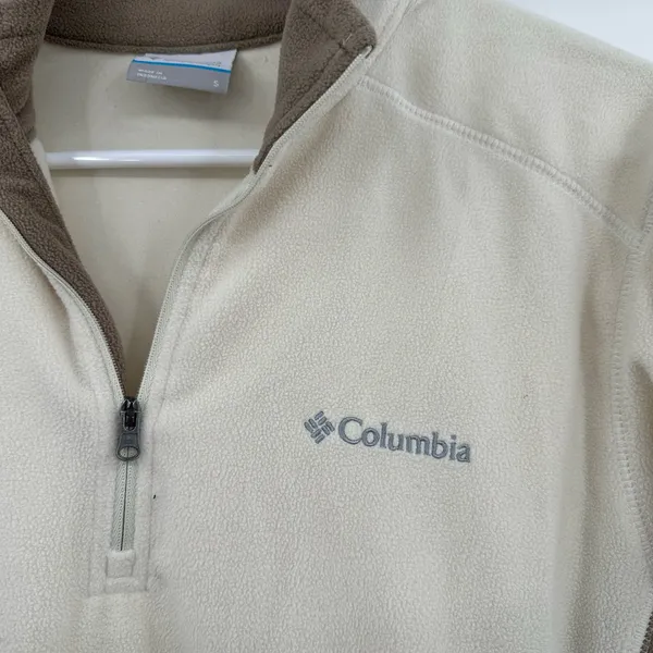 Columbia size small fleece quarter zip pullover sweatshirt cream‎ brown - Image 3