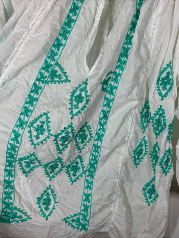 Melissa Odabash White Embroidered Kaftan Tunic Blouse‎ Swim Cover-Up one size - Image 3