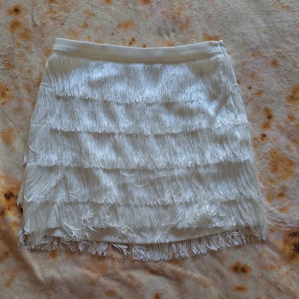 Endless Rose White Tiered Fringe Mini Skirt Large L NWT - Image 9