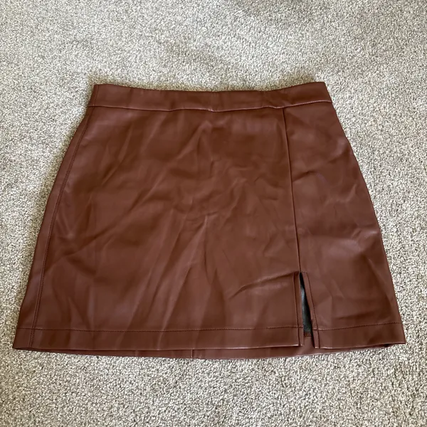 Shinestar Brown Pleather Skirt - Image 2