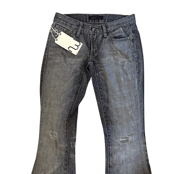 Work Custom Jeans Womens 24 Faded Black Low Rise Distressed Flare Wide Leg Denim - Image 3