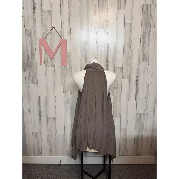 Max Studio Taupe Faux Suede Open Front Draped Vest Sleeveless Size M - Image 3