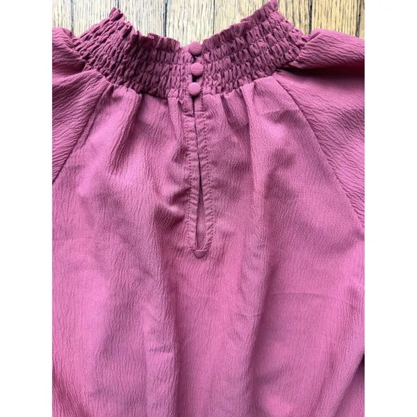 A New Day Mauve Pink Mock Neck Smocked Waist Midi Dress Balloon Sleeve M - Image 2