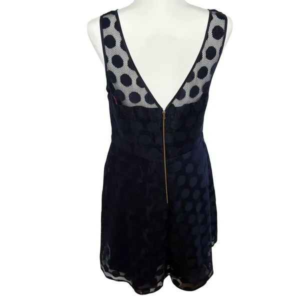 Betsey Johnson Polka Dot Mesh Lace Party Dress 10 Fit & Flare‎ Navy Textured - Image 4
