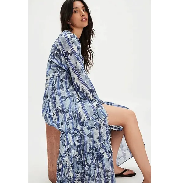 Free People Dainty Ruffle Cottage Garden Wonders Maxi Dress in Blue Combo Small - Image 3