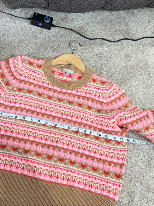 NWT J. Crew Shrunken Fair Isle Crewneck Sweater Lambswool Blend in Pink Brown M - Image 9