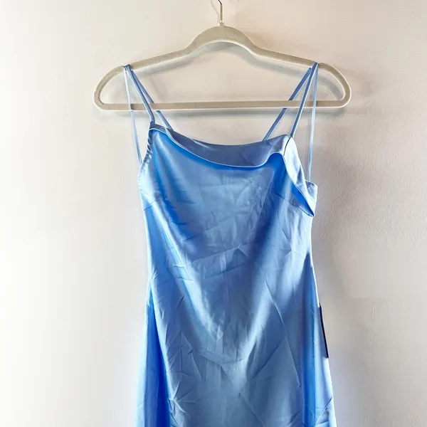 ASTR Midi Satin Gaia Slip Dress in Sky Blue Small - Image 7