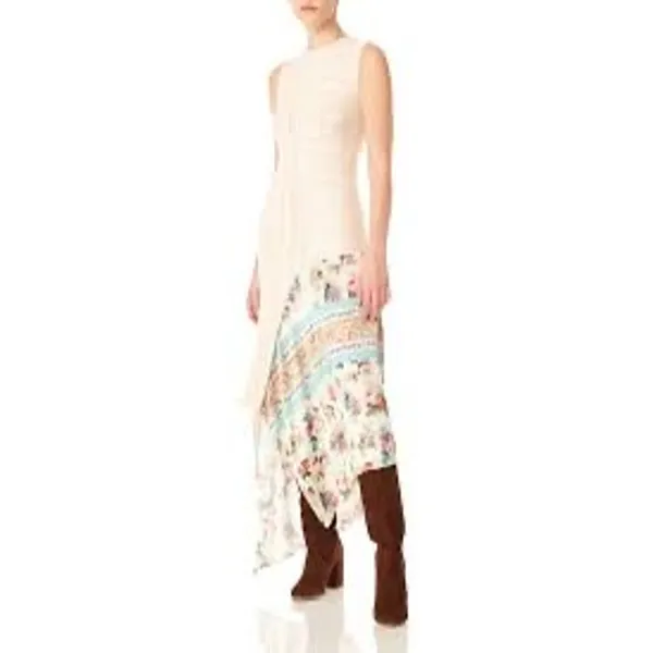 AMUR Eleanor Asymmetric Floral‎ Silk Blend Midi Dress Ivory Size S - Image 3