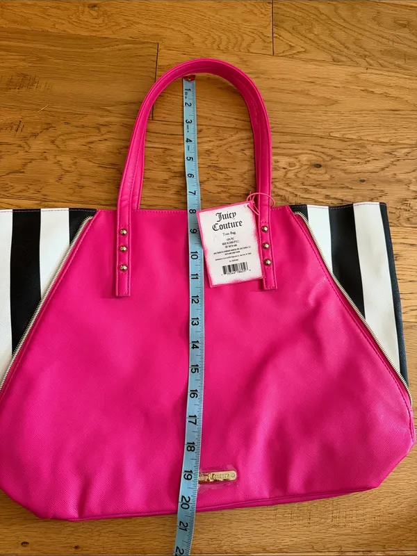 NWT - Juicy Couture - Hot Pink Tote with Black and White Stripe Sides - Image 6