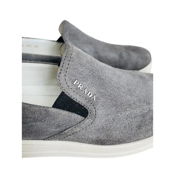 Prada Gray Suede Slip On Sneakers Womens 7 Leather Lined - Image 6
