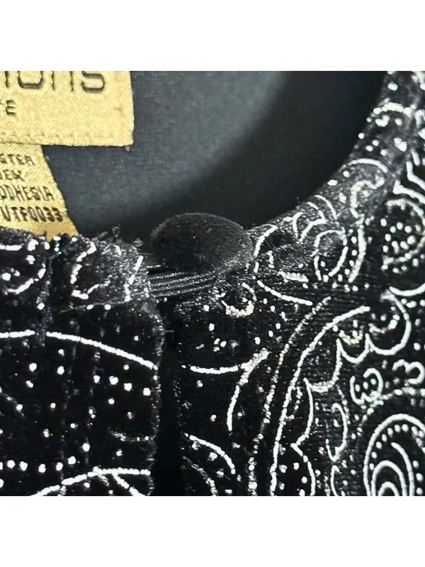 Notations Vintage Black Velvet Glitter Paisley Long Sleeve Top Petite Medium Whimsigoth - Image 4