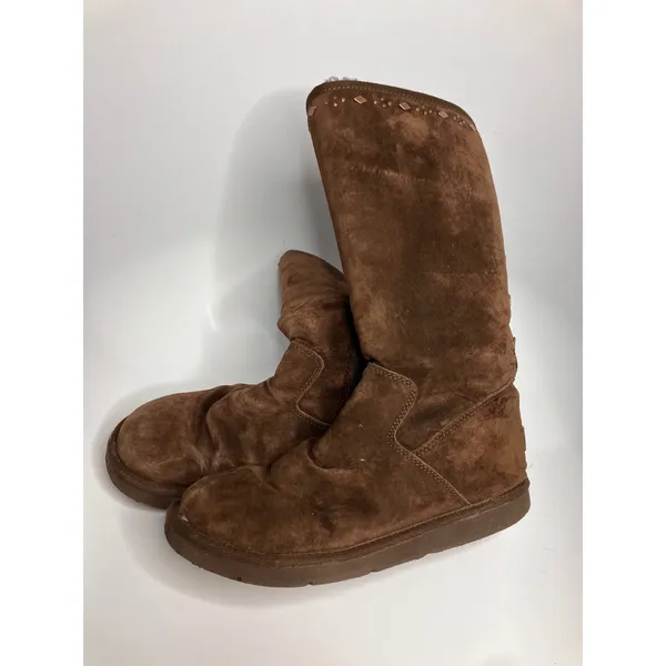 UGG Tall Suede Boots Womens 8 Brown Good Studded Metallic Zip Up 5544 winter - Image 4