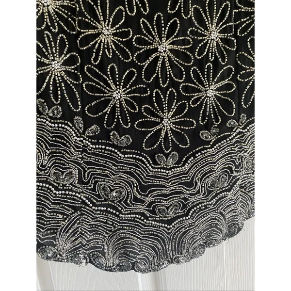Laurence Kazar Vintage Beaded Top Womens Size L Black Silk Floral Sequin Evening - Image 6