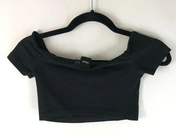 Asos Womens Crop Top Off Shoulder Short Sleeve Cotton Stretch Black Size 0 - Image 2