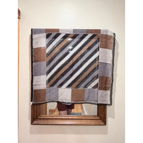 Vintage Pure Wool Scarf 32 Square Brown Gray Black Geometric Mod Colorblock - Image 7