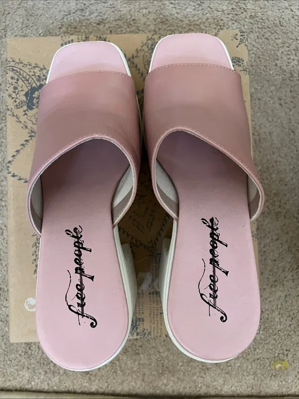 Free People Blush Pink Zoe Platform Slide Mules with White Sole - Image 4
