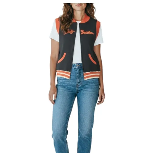 HARLEY DAVIDSON Full Zip Top Women L Black/Orange 2005 Festival Moto Biker VTG - Image 2